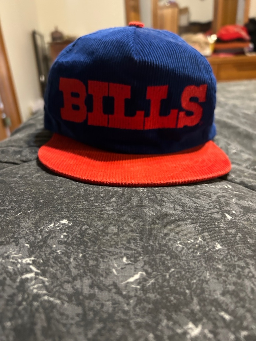 Vintage Buffalo BILLS Corduroy Snapback Hat in Blue & Red